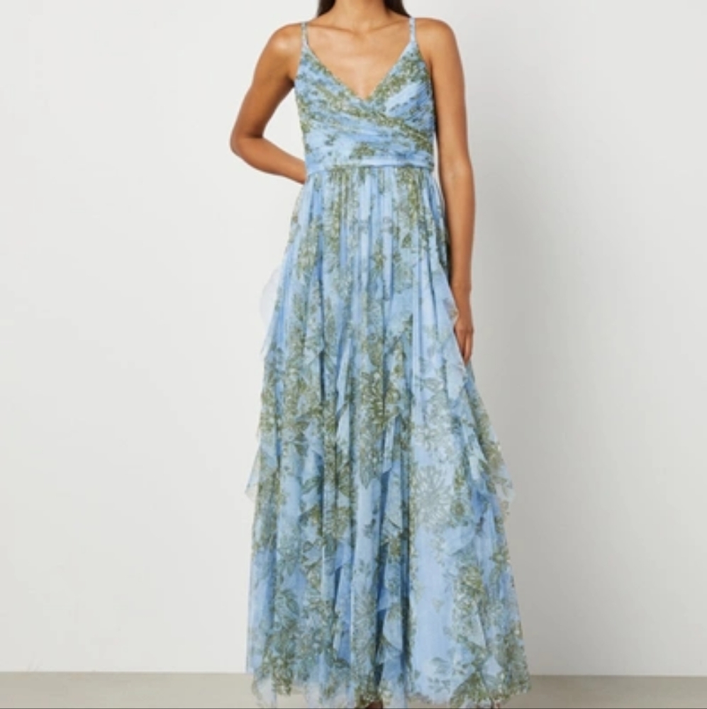BCBGMAXAZRIA - Floral Maxi Gown / Vintage Floral in Cashmere Blue, Size 4
